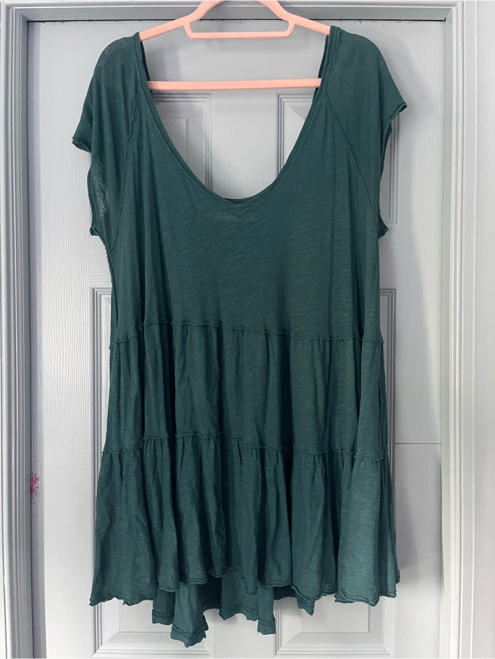 We The Free Teal V-Neck Tiered Short Sleeve Tunic - Picture 3 of 4
